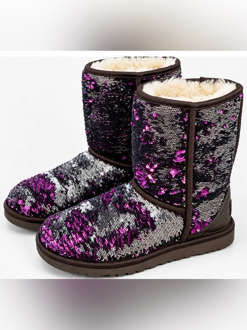 UGG BOOTS 1002978 PURPLE VELVET SILVER SEQUIN CLASSIC SHORT BOOTS 5
